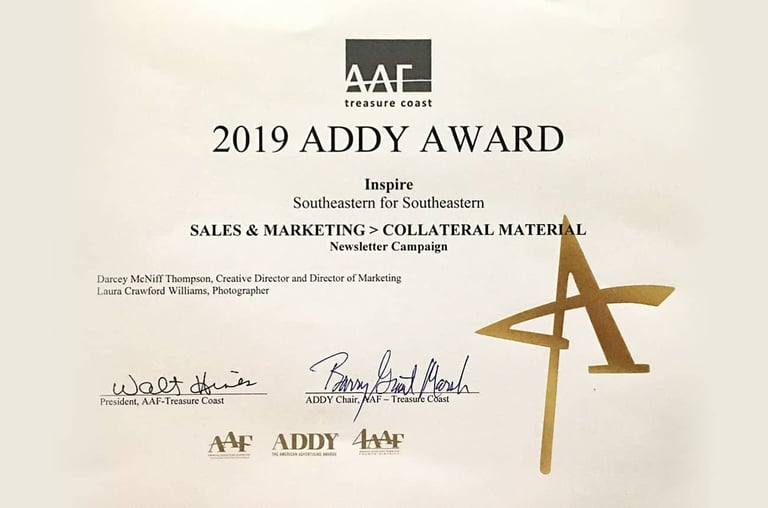 2019 Addy Award certificate 